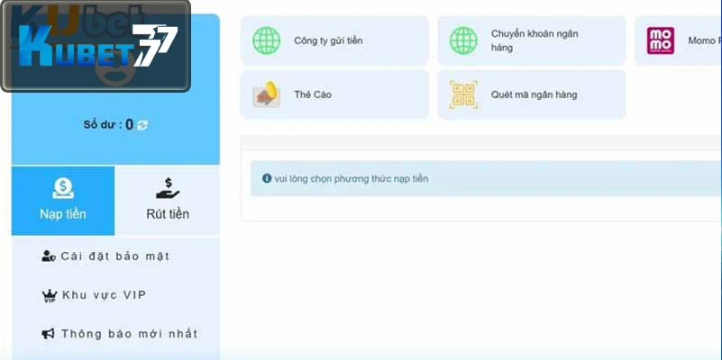 Làm theo chỉ dẫn nạp tiền Kubet77 qua ngân hàng